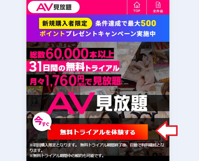 楽天TVアダルト無料トライアル申し込み手順1